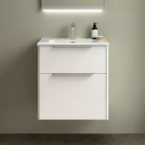 Ensemble LUVA 61cm Blanc satin&eacute; meuble 2 tiroirs + vasque (poign&eacute;es en option)  - SALGAR R&eacute;f. 117751