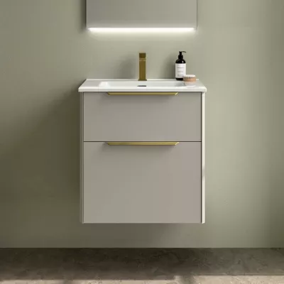 Ensemble LUVA 61cm Gris satin� meuble 2 tiroirs + vasque (poign�es en option) - SALGAR R�f. 119749