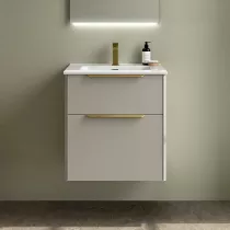 Ensemble LUVA 61cm Gris satin&eacute; meuble 2 tiroirs + vasque (poign&eacute;es en option) - SALGAR R&eacute;f. 119749