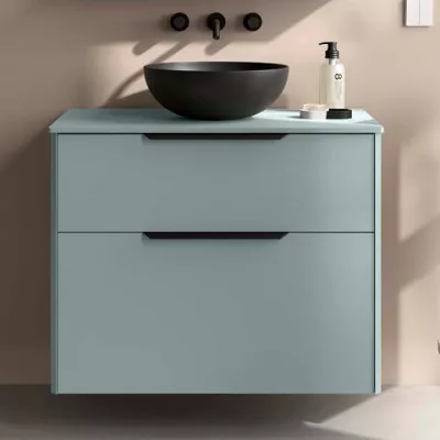 Ensemble LUVA 81cm Aqua meuble 2 tiroirs + plan (poign�es et vasque en option) - SALGAR R�f. 119758