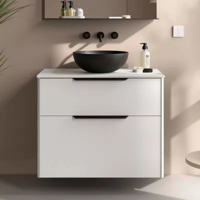 Ensemble LUVA 81cm Blanc satin� meuble 2 tiroirs + plan (poign�es et vasque en option) - SALGAR R�f. 117759