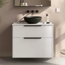 Ensemble LUVA 81cm Blanc satin&eacute; meuble 2 tiroirs + plan (poign&eacute;es et vasque en option) - SALGAR R&eacute;f. 117759