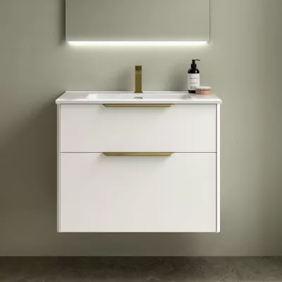 Ensemble LUVA 81cm Blanc satin� meuble 2 tiroirs + vasque (poign�es en option)  - SALGAR R�f. 117753