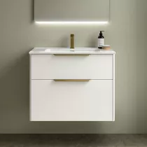 Ensemble LUVA 81cm Blanc satin&eacute; meuble 2 tiroirs + vasque (poign&eacute;es en option)  - SALGAR R&eacute;f. 117753