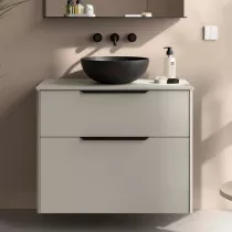 Ensemble LUVA 81cm Gris satin&eacute; meuble 2 tiroirs + plan (poign&eacute;es et vasque en option)  - SALGAR R&eacute;f. 119757