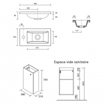 Ensemble meuble + vasque Marville 40cm 1 porte Blanc satiné - SALGAR Réf. 104997