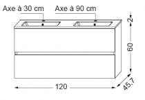 Ensemble meuble Nolita 120cm 2 tiroirs + plan vasque double - SANIJURA Réf. 537045