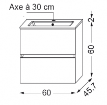 Ensemble meuble Nolita 60cm 2 tiroirs + plan vasque SANIJURA Réf. 537040