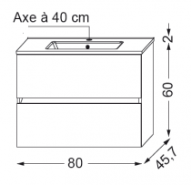 Ensemble meuble Nolita 80cm 2 tiroirs + plan vasque SANIJURA Réf. 537042