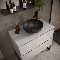 Ensemble NOJA 100cm meuble 2 tiroirs Blanc brillant + plan (vasque & miroir en option) - Salgar Réf. 105507