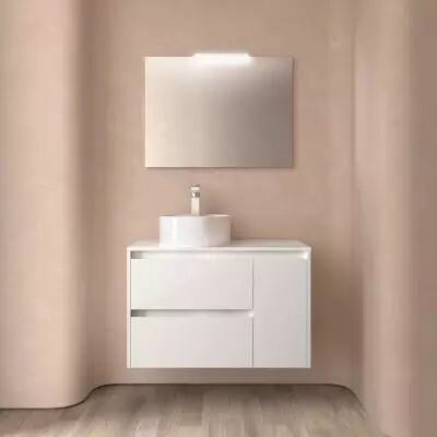 Ensemble NOJA 100cm meuble 2 tiroirs Blanc brillant + plan (vasque & miroir en option) - Salgar R�f. 105507
