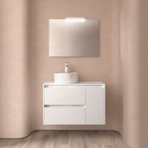 Ensemble NOJA 100cm meuble 2 tiroirs Blanc brillant + plan (vasque & miroir en option) - Salgar Réf. 105507