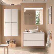 Ensemble NOJA 100cm meuble 2 tiroirs Blanc satiné + plan (vasque & miroir en option) - Salgar Réf. 105508