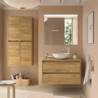 Ensemble NOJA 100cm meuble 2 tiroirs Ch�ne Africain + plan (vasque & miroir en option) - Salgar R�f. 105514
