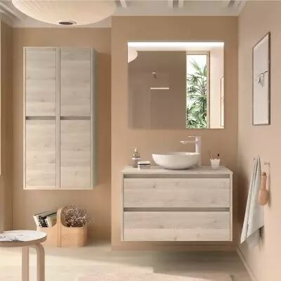 Ensemble NOJA 100cm meuble 2 tiroirs Ch�ne naturel + plan (vasque & miroir en option) - Salgar R�f. 105513