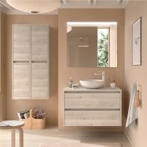 Ensemble NOJA 100cm meuble 2 tiroirs Chêne naturel + plan (vasque & miroir en option) - Salgar Réf. 105513