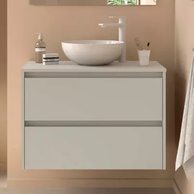 Ensemble NOJA 100cm meuble 2 tiroirs Gris satin� + plan (vasque & miroir en option) - Salgar R�f. 118509