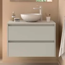 Ensemble NOJA 100cm meuble 2 tiroirs Gris satin&eacute; + plan (vasque & miroir en option) - Salgar R&eacute;f. 118509