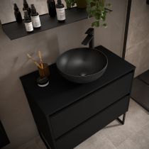 Ensemble NOJA 100cm meuble 2 tiroirs Noir satiné + plan (vasque & miroir en option) - Salgar Réf. 105509