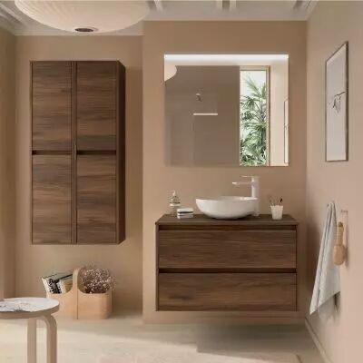 Ensemble NOJA 100cm meuble 2 tiroirs Noyer Maya + plan (vasque & miroir en option) - Salgar R�f. 105515