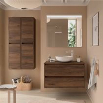 Ensemble NOJA 100cm meuble 2 tiroirs Noyer Maya + plan (vasque & miroir en option) - Salgar Réf. 105515