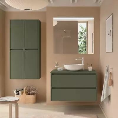 Ensemble NOJA 100cm meuble 2 tiroirs Vert satin� + plan (vasque & miroir en option) - Salgar R�f. 105511