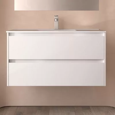 Ensemble NOJA 101cm meuble 2 tiroirs Blanc brillant + vasque (miroir en option) - SALGAR R�f. 106088