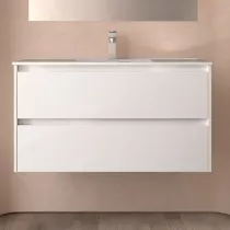 Ensemble NOJA 101cm meuble 2 tiroirs Blanc brillant + vasque (miroir en option) - SALGAR R&eacute;f. 106088