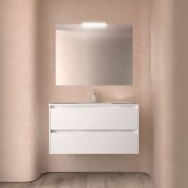 Ensemble NOJA 101cm meuble 2 tiroirs Blanc brillant + vasque (miroir en option) - Salgar Réf. 106160