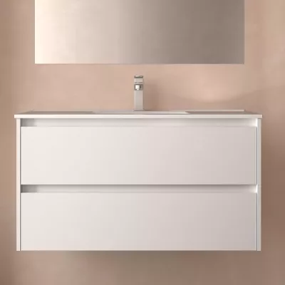 Ensemble NOJA 101cm meuble 2 tiroirs Blanc satin� + vasque (miroir en option)  - SALGAR R�f. 106089