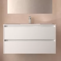 Ensemble NOJA 101cm meuble 2 tiroirs Blanc satin&eacute; + vasque (miroir en option)  - SALGAR R&eacute;f. 106089