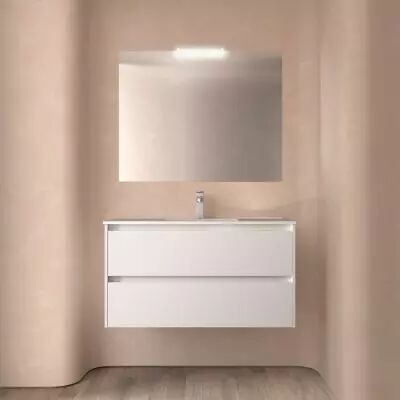 Ensemble NOJA 101cm meuble 2 tiroirs Blanc satin� + vasque (miroir en option) - Salgar R�f. 106161