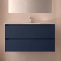 Ensemble NOJA 101cm meuble 2 tiroirs Bleu satin&eacute; + vasque (miroir en option) - SALGAR R&eacute;f. 106091