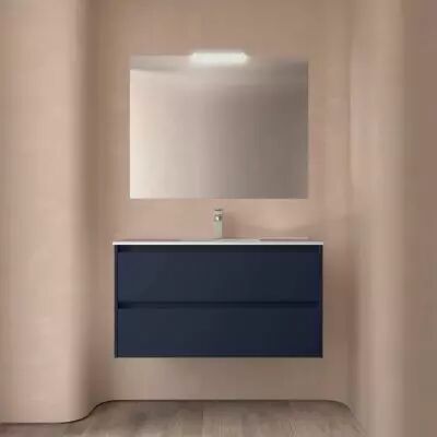 Ensemble NOJA 101cm meuble 2 tiroirs Bleu satin� + vasque (miroir en option) - Salgar R�f. 106163