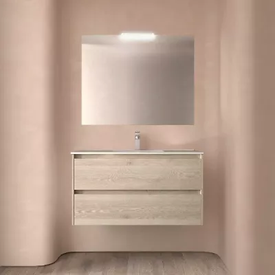 Ensemble NOJA 101cm meuble 2 tiroirs Ch�ne naturel + vasque (miroir en option) - Salgar R�f. 106094