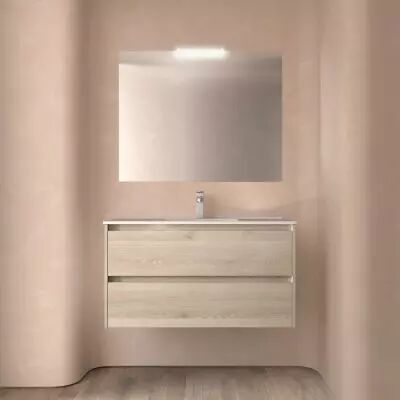 Ensemble NOJA 101cm meuble 2 tiroirs Ch�ne naturel + vasque (miroir en option) - Salgar R�f. 106166