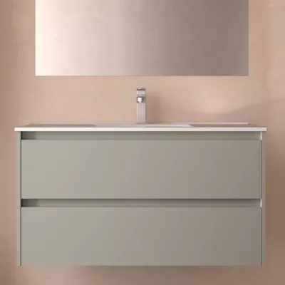 Ensemble NOJA 101cm meuble 2 tiroirs Gris satin� + vasque (miroir en option) - SALGAR R�f. 118469
