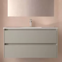 Ensemble NOJA 101cm meuble 2 tiroirs Gris satin&eacute; + vasque (miroir en option) - SALGAR R&eacute;f. 118469