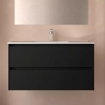 Ensemble NOJA 101cm meuble 2 tiroirs Noir satin� + vasque (miroir en option) - SALGAR R�f. 106090