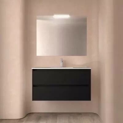 Ensemble NOJA 101cm meuble 2 tiroirs Noir satin� + vasque (miroir en option) - Salgar R�f. 106162