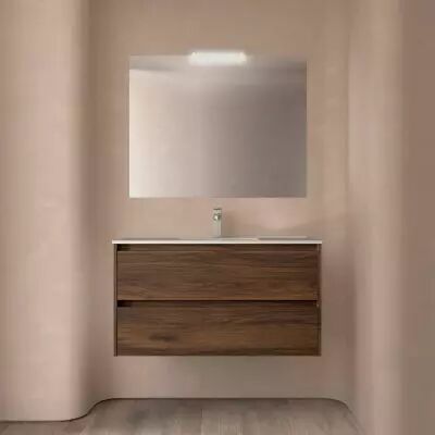 Ensemble NOJA 101cm meuble 2 tiroirs Noyer Maya + vasque (miroir en option) - Salgar R�f. 106168