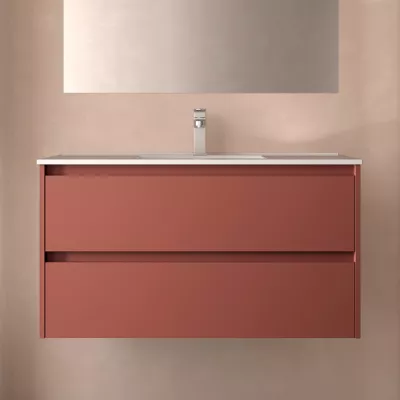 Ensemble NOJA 101cm meuble 2 tiroirs Rouge satin� + vasque (miroir en option) - SALGAR R�f. 106093