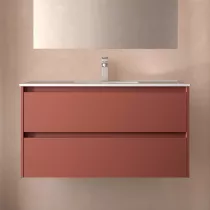 Ensemble NOJA 101cm meuble 2 tiroirs Rouge satin&eacute; + vasque (miroir en option) - SALGAR R&eacute;f. 106093