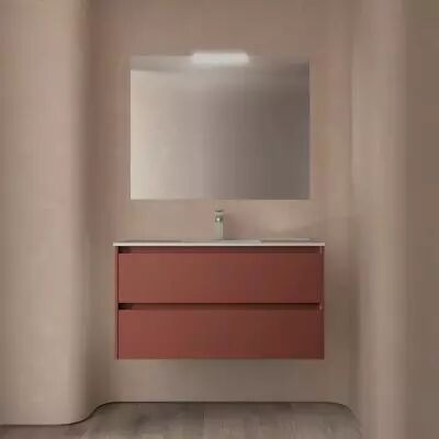 Ensemble NOJA 101cm meuble 2 tiroirs Rouge satin� + vasque (miroir en option) - Salgar R�f. 106165