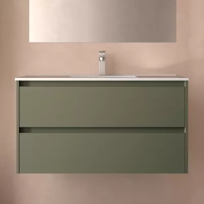 Ensemble NOJA 101cm meuble 2 tiroirs Vert satin� + vasque (miroir en option) - SALGAR R�f. 106092