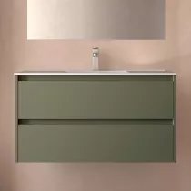 Ensemble NOJA 101cm meuble 2 tiroirs Vert satin&eacute; + vasque (miroir en option) - SALGAR R&eacute;f. 106092