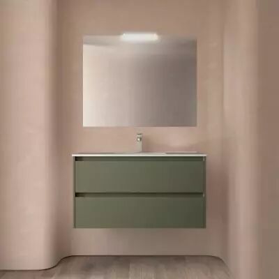 Ensemble NOJA 101cm meuble 2 tiroirs Vert satin� + vasque (miroir en option) - Salgar R�f. 106164