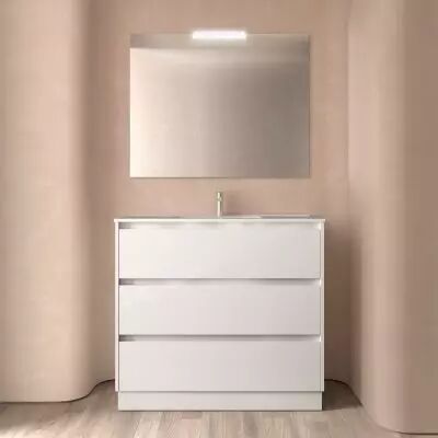 Ensemble NOJA 101cm meuble 3 tiroirs Blanc brillant + vasque (plinthe & miroir en option) - Salgar R�f. 106277