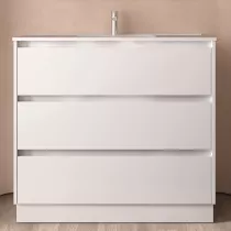 Ensemble NOJA 101cm meuble 3 tiroirs Blanc brillant + vasque (plinthe & miroir en option) - SALGAR R&eacute;f. 106223