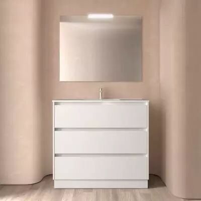 Ensemble NOJA 101cm meuble 3 tiroirs Blanc satin� + vasque (plinthe & miroir en option) - Salgar R�f. 106278